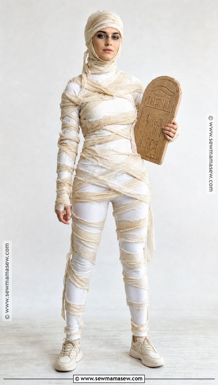 Mummy Costume With Old White Fabric - 30 at home costume ideas