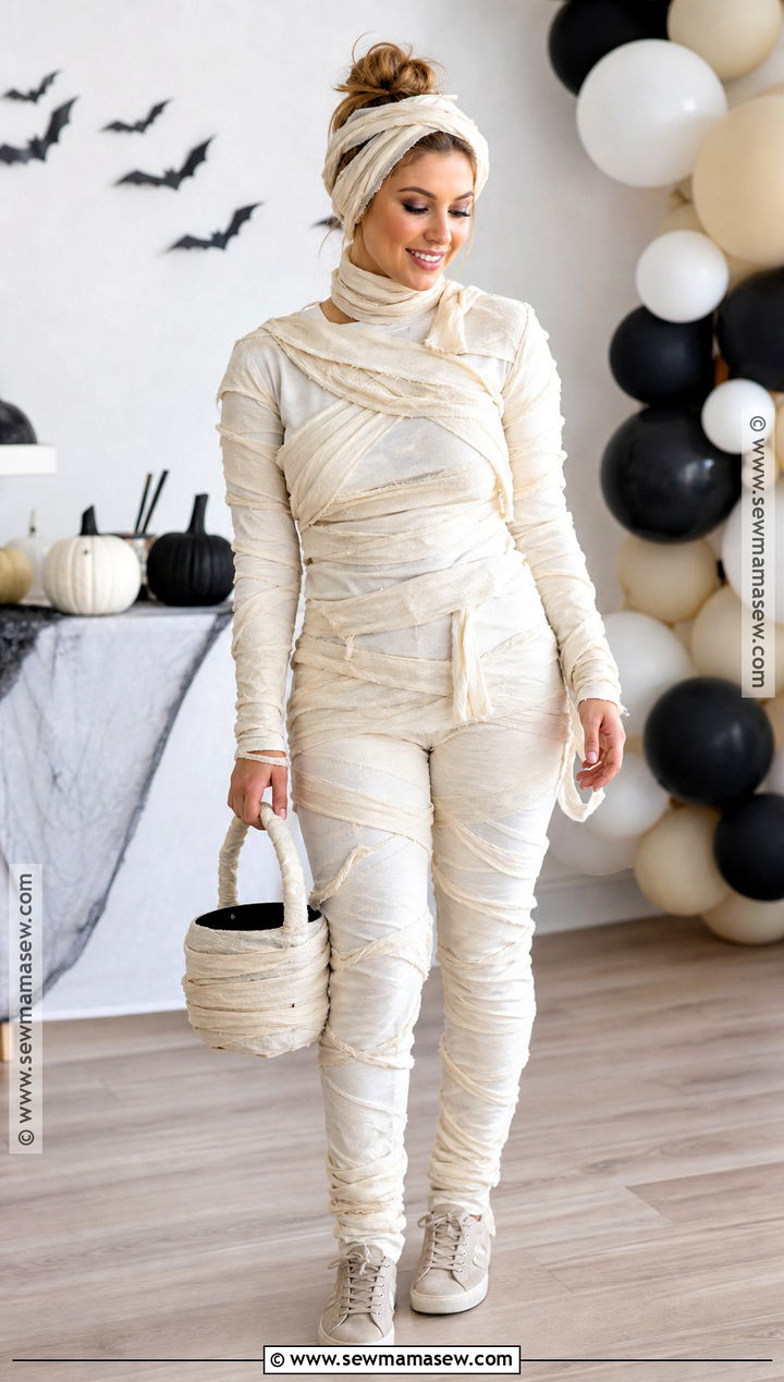 Mummy Costume With White Layers - 40 simple halloween costume ideas
