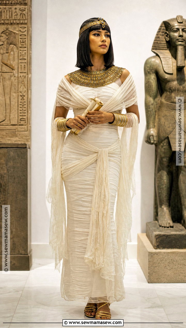 Mummy Queen Costume With Draped Fabric - 30 White Dress Costume Ideas