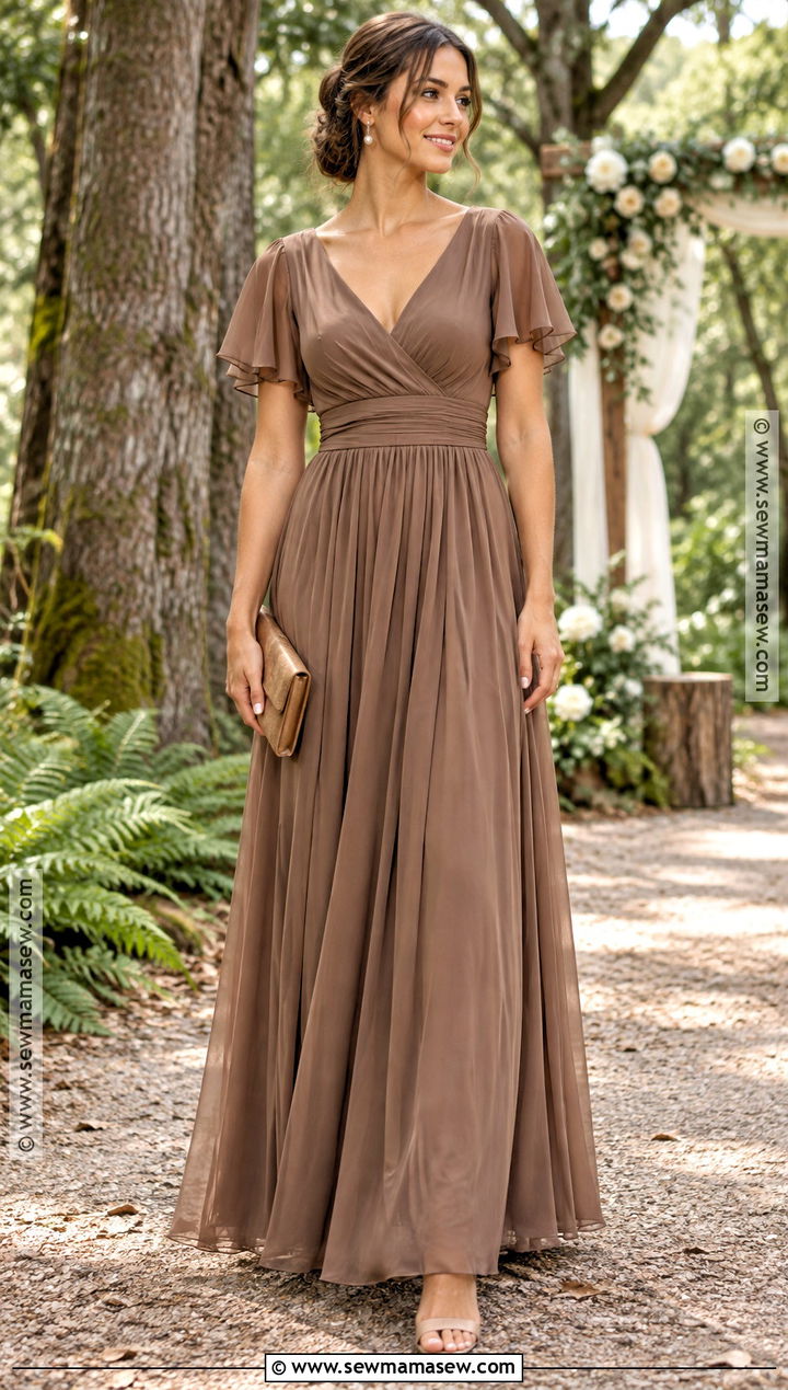 Mushroom Brown Flutter Sleeve Bridesmaid Dress - 15 Fall Wedding Brown Bridesmaid Dresses