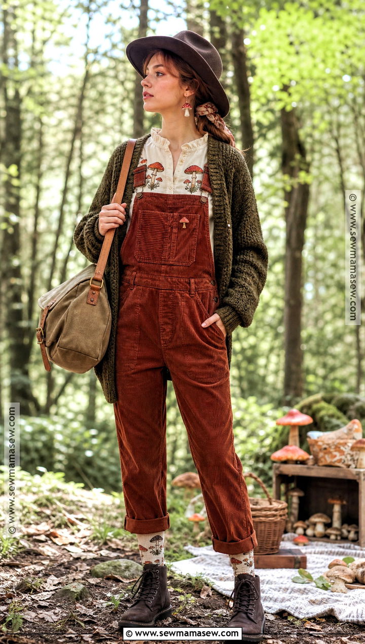 Mushroom Cottagecore Witch Outfit With Overalls - 30 cottagecore witch outfit ideas