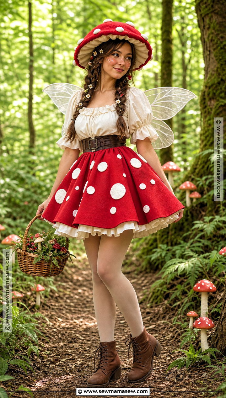 Mushroom Fairy Costume With Red Skater Skirt - 30 Red Skirt Halloween Costume Ideas