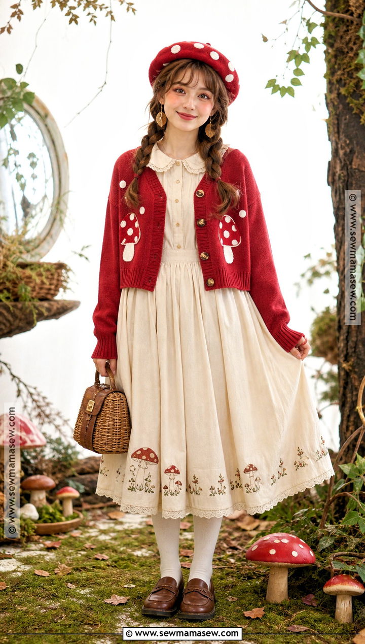Mushroom Halloween Outfit With Red Cardigan - 30 Simple Halloween Outfits