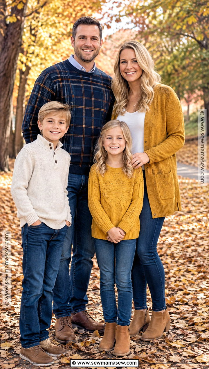 Mustard Accents With Blue Jeans For Fall Family Photos - 20 fall family photos jeans