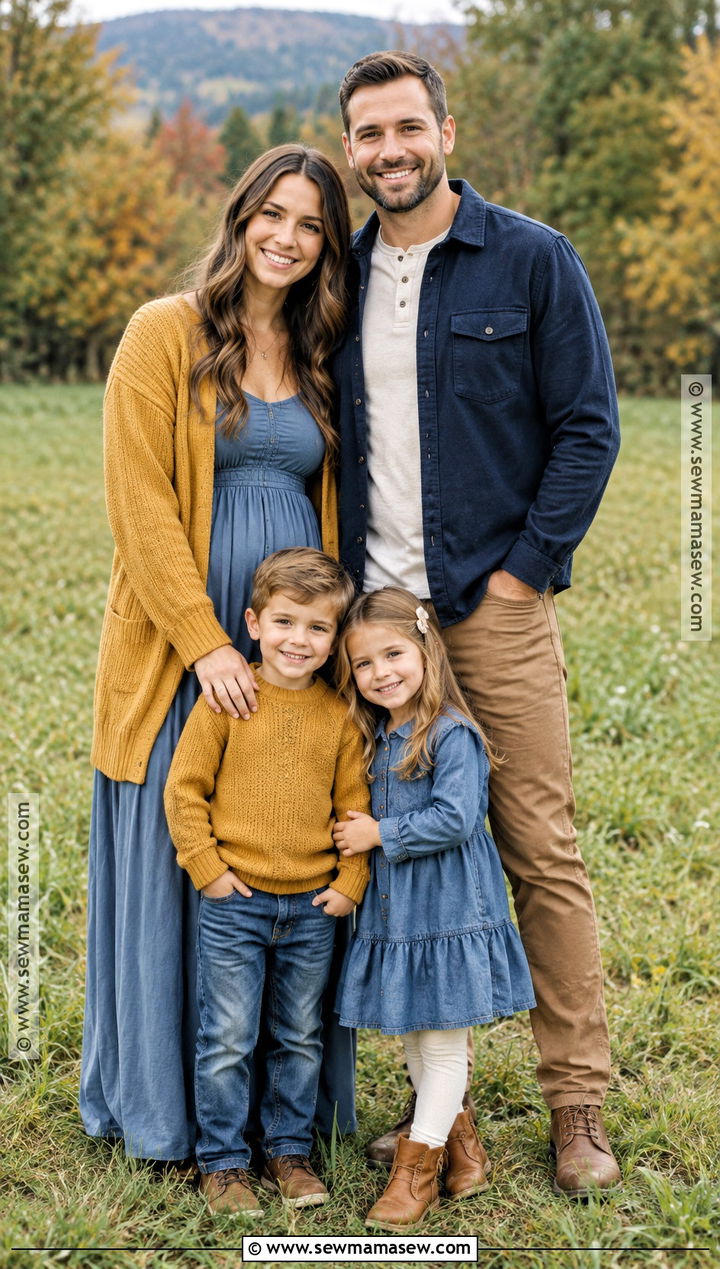 Mustard And Blue Fall Family Photo Outfits - 15 family photo outfit inspo fall ideas