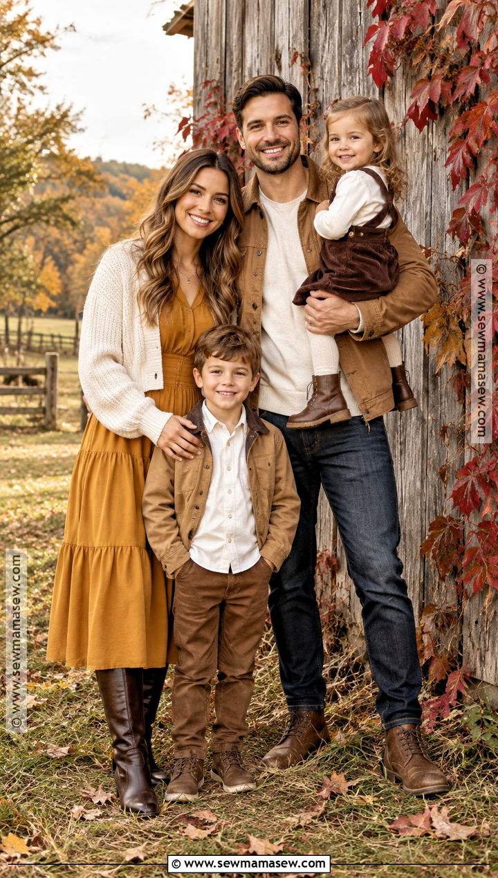 Mustard And Brown Fall Family Photoshoot Outfit - 15 outdoor fall family photoshoot outfits