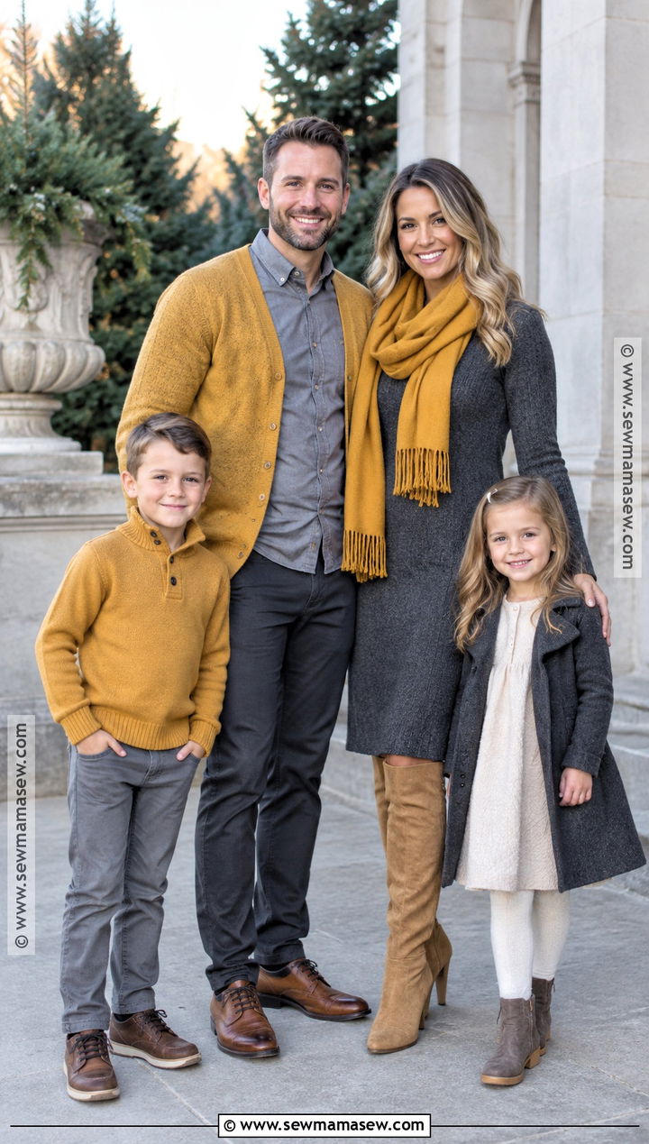 Mustard And Charcoal Fall Family Photo Outfits - 20 cute fall family photo outfits