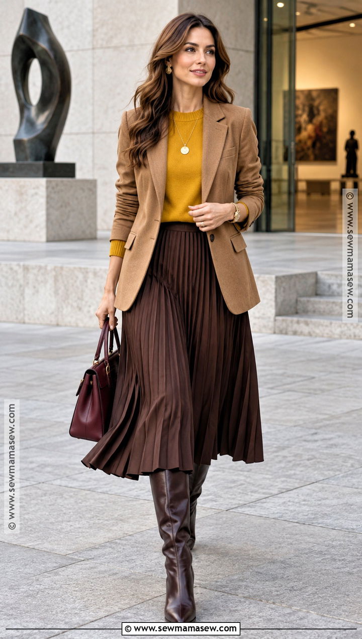 Mustard And Chocolate Brown Autumn Outfit - 15 autumn colour palette fashion ideas