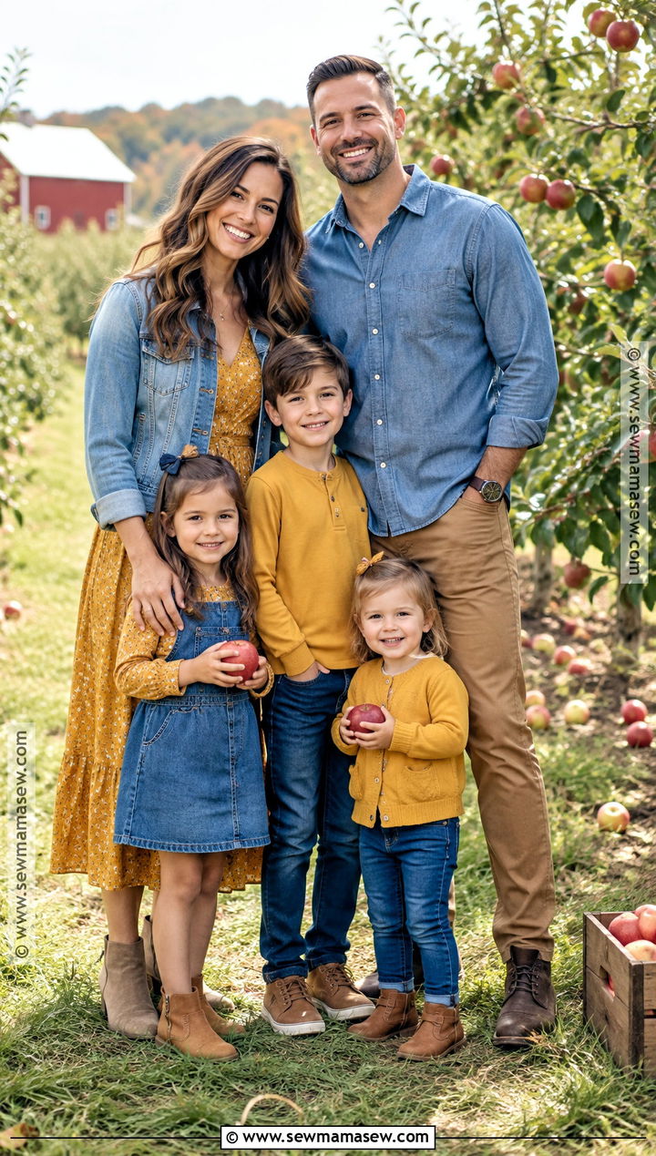 Mustard And Denim Fall Family Outfit - 20 Fall Photoshoot Family Outfits
