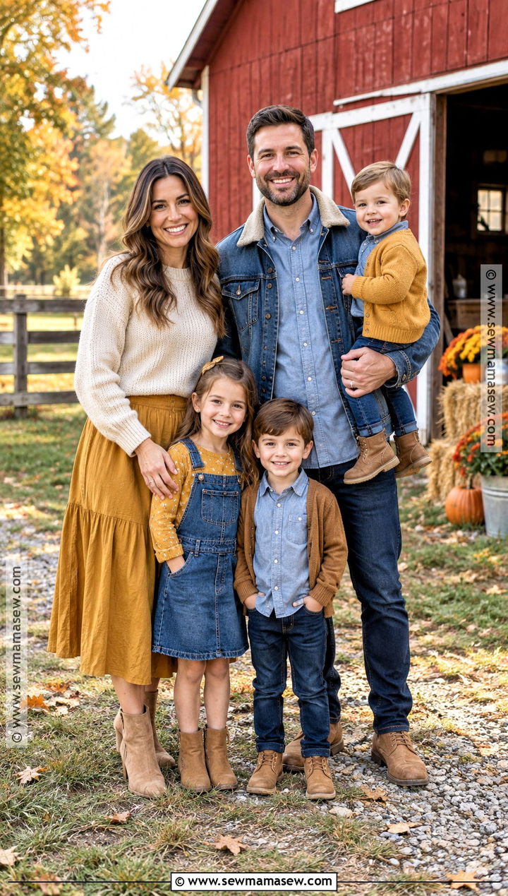 Mustard And Denim Family Photoshoot Outfits - 15 autumn family photoshoot outfit ideas