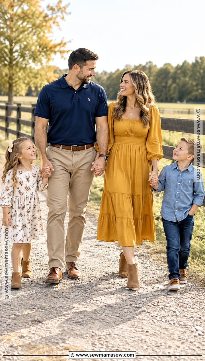 Mustard And Navy Early Fall Family Photo Outfits - 20 early fall family photo outfits