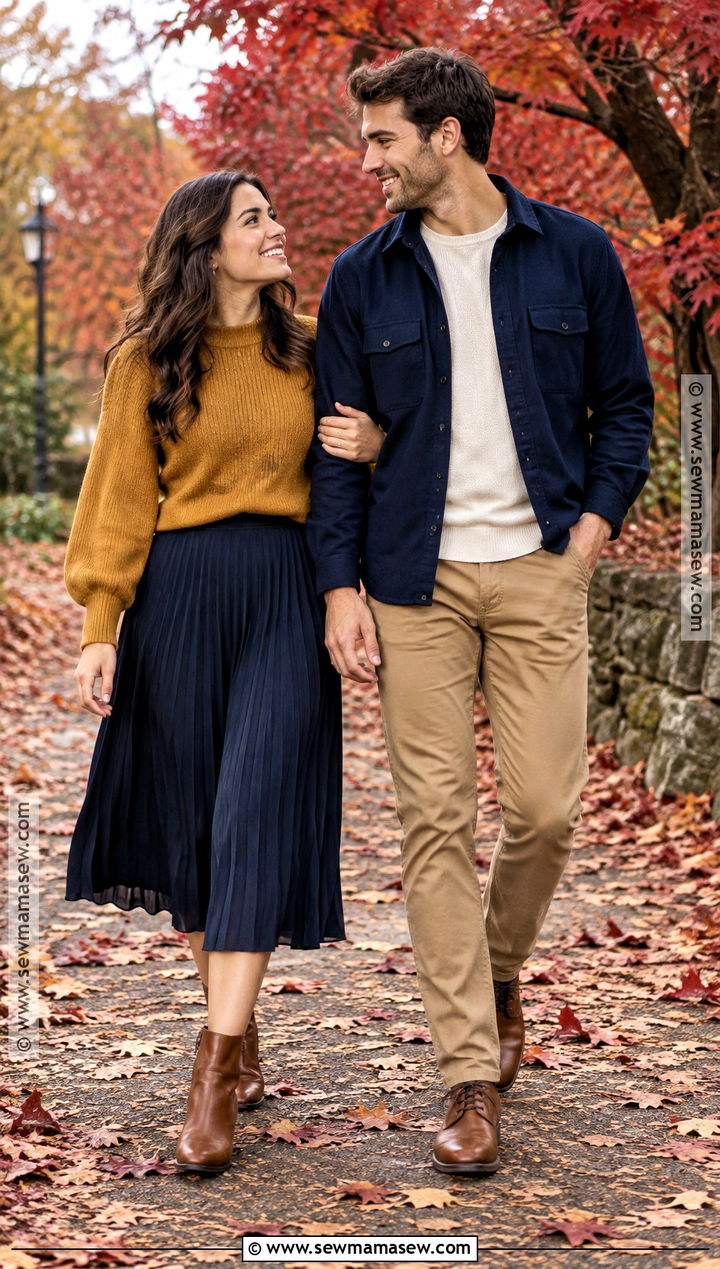 Mustard And Navy Fall Couple Photoshoot Outfit - 20 couples photoshoot outfits fall