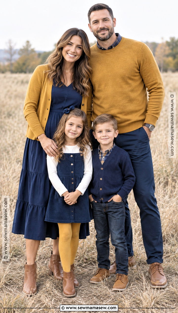 Mustard And Navy Fall Family Picture Outfits - 15 Fall Clothing Ideas For Family Pictures