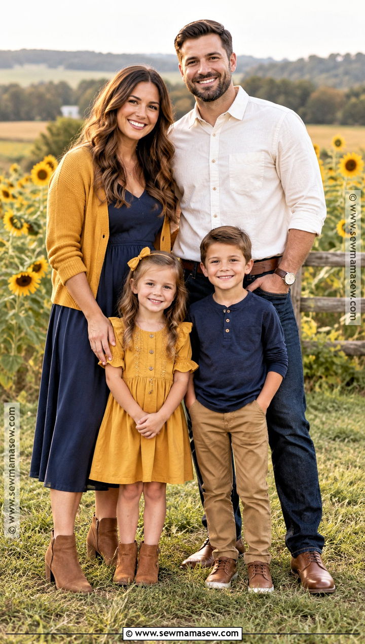 Mustard And Navy September Family Photo Outfits - 20 family photo outfits september