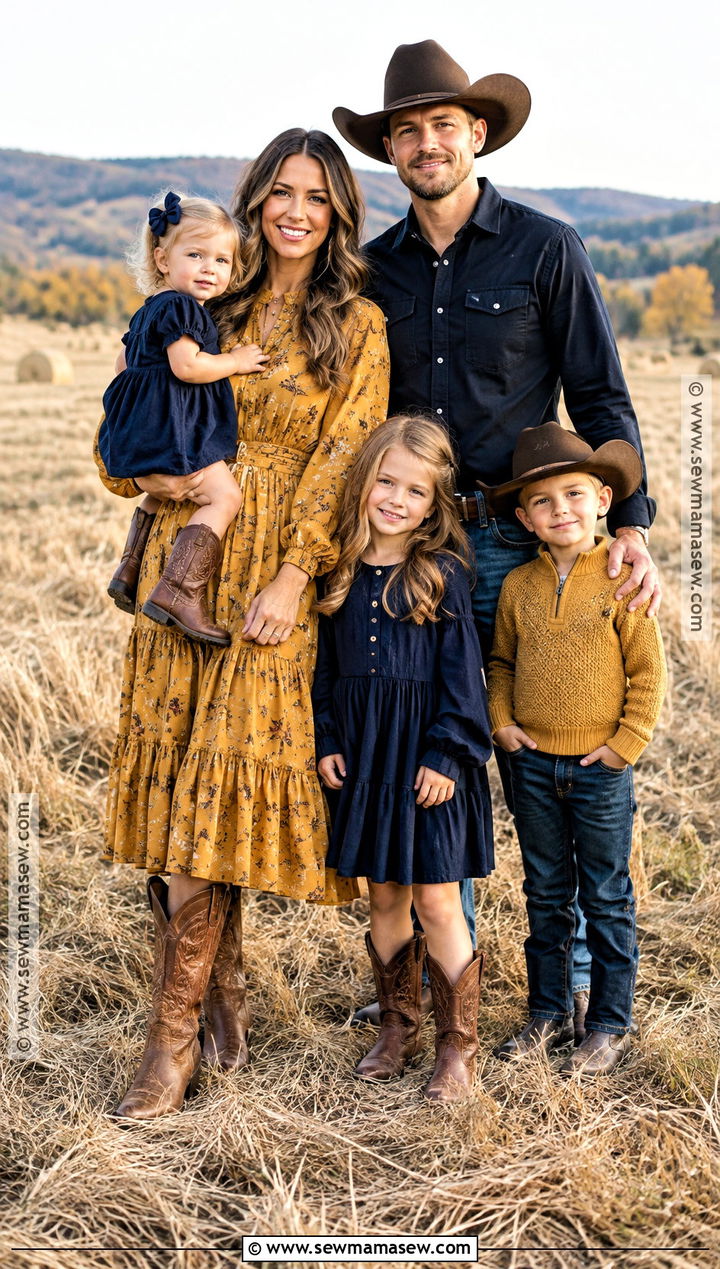 Mustard And Navy Western Family Outfit - 20 fall family pictures outfits western
