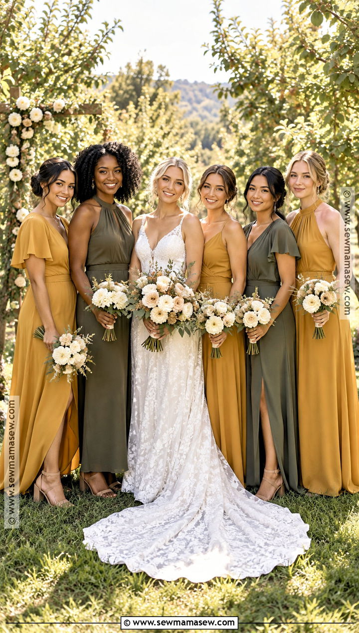 Mustard And Olive Mismatched Bridesmaid Dresses - 20 fall mismatched bridesmaid dresses