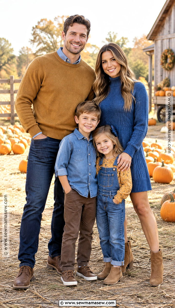 Mustard Blue And Brown Family Outfit - 15 casual fall picture outfits for family