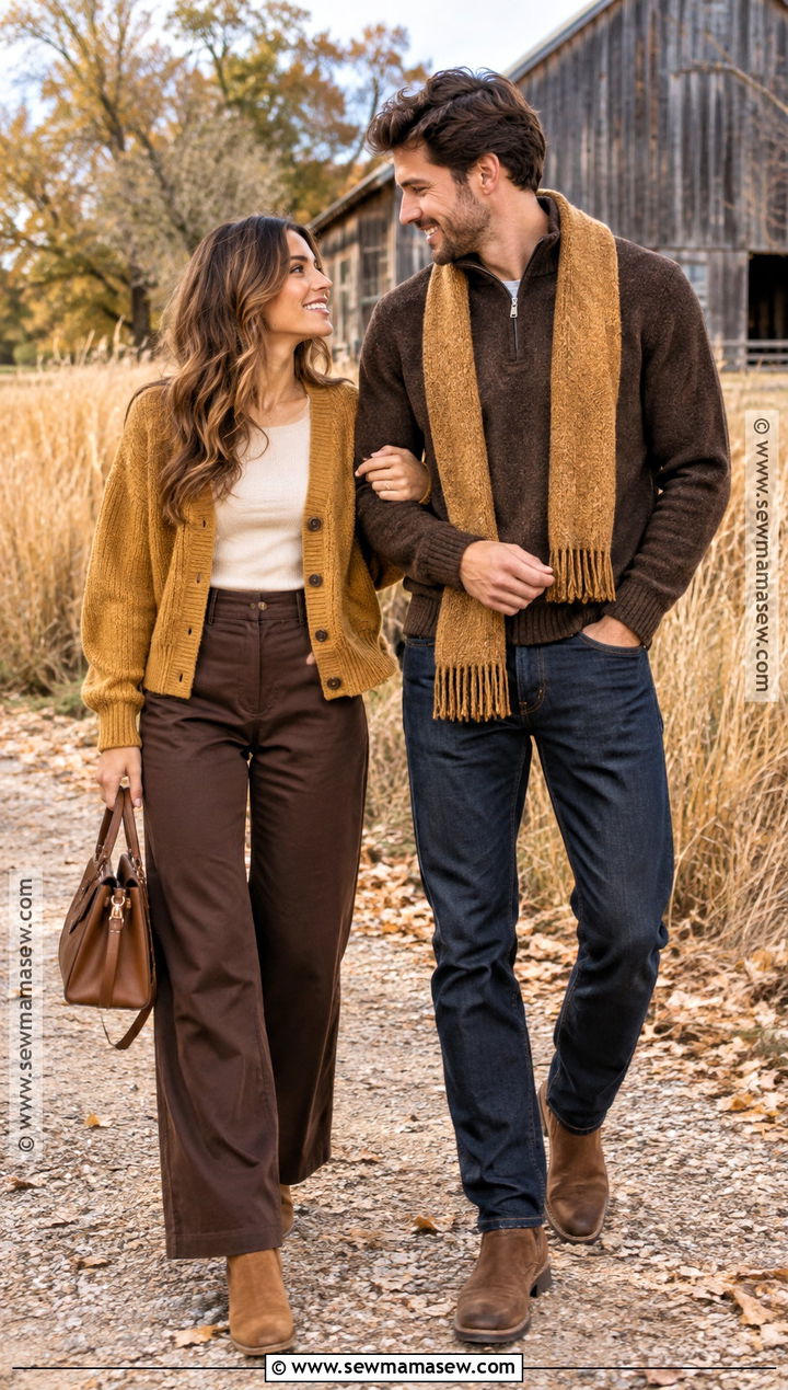 Mustard Cardigan And Chocolate Brown Fall Couples Outfit - 15 fall couples pics outfits