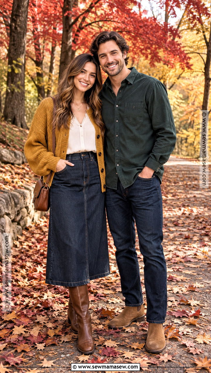 Mustard Cardigan And Forest Green Shirt Fall Couple Photo Outfit - 20 fall couple photos outfits