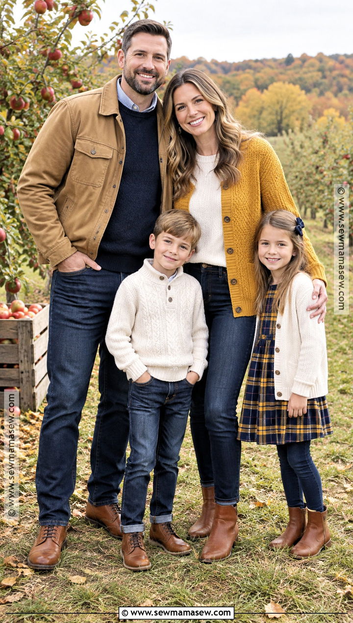 Mustard Cardigans And Dark Wash Jeans Family Outfit - 20 october family photos outfits jeans