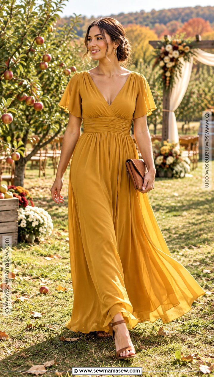 Mustard Chiffon Bridesmaid Dress With Brown Heels - 25 bridesmaid dresses fall