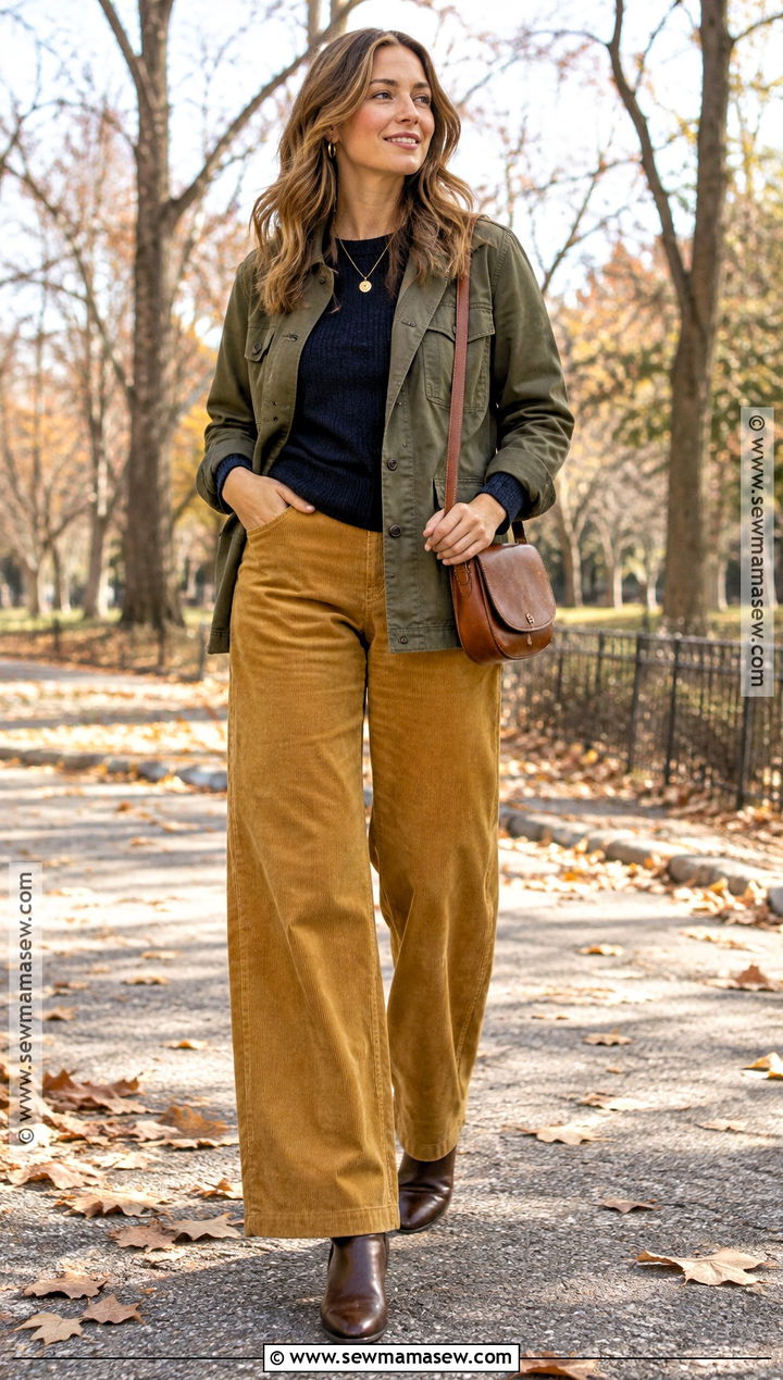 Mustard Corduroy Pants With Navy Sweater - 15 Fall Outfits Corduroy Pants