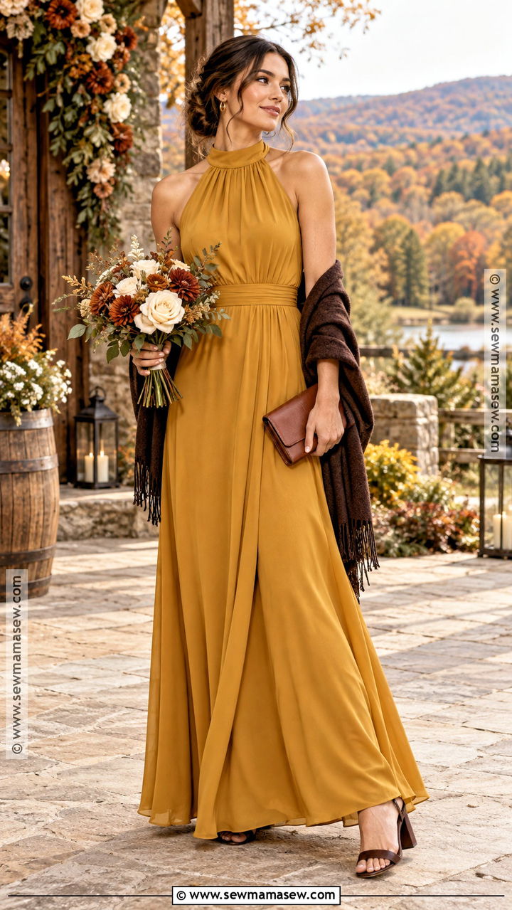 Mustard Crepe Fall Bridal Party Outfit - 20 fall bridal party attire ideas