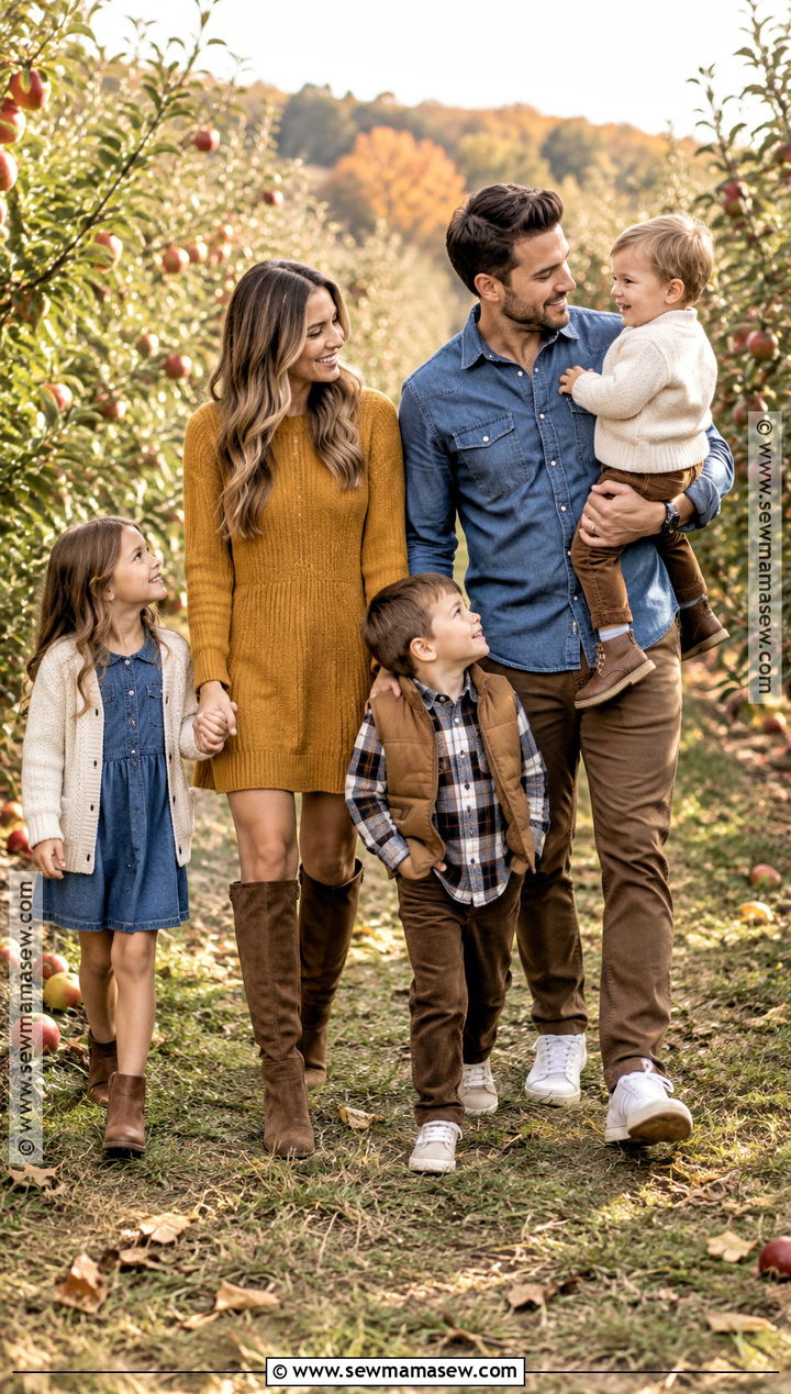 Mustard Denim And Brown Family Photo Outfits - 20 Family Photo Outfits Fall Color Schemes