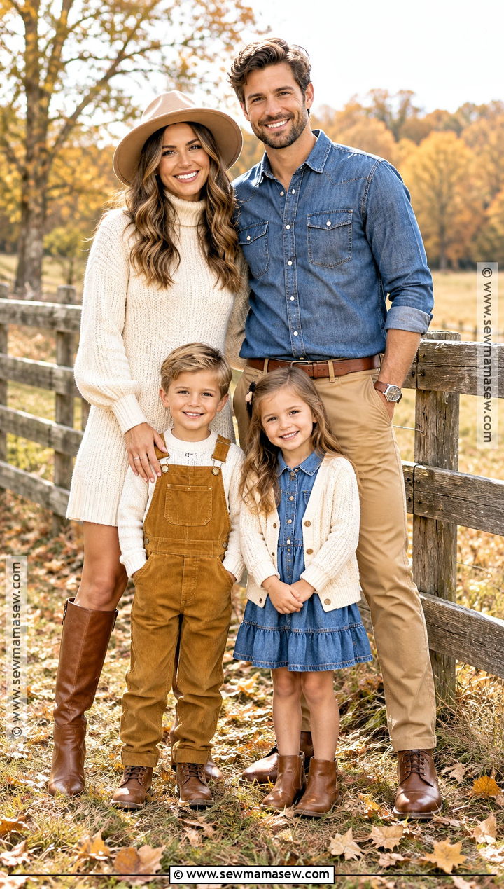 Mustard Denim And Cream October Family Photo Outfits - 15 october family photos outfits colors