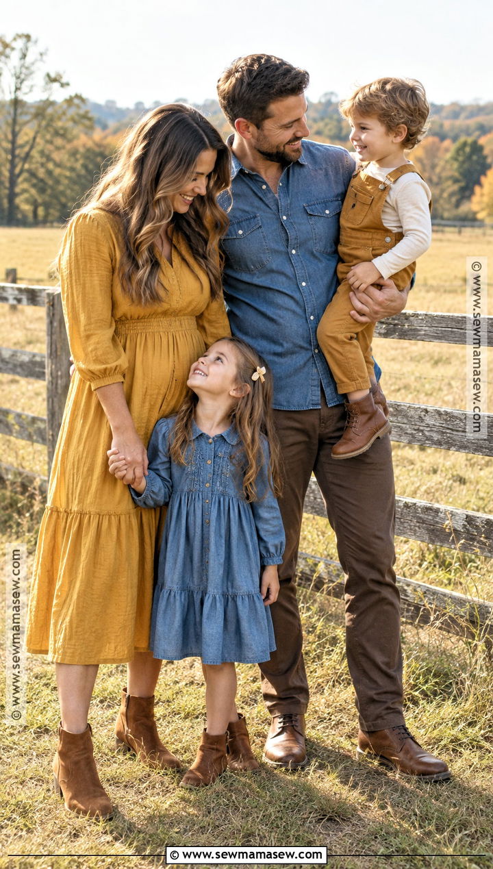 Mustard Denim Blue and Brown Fall Family Photo Outfits - 20 Fall Family Photo Outfits Color Combos