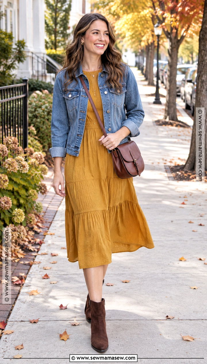 Mustard Dress With Brown Ankle Boots - 20 cute fall dresses