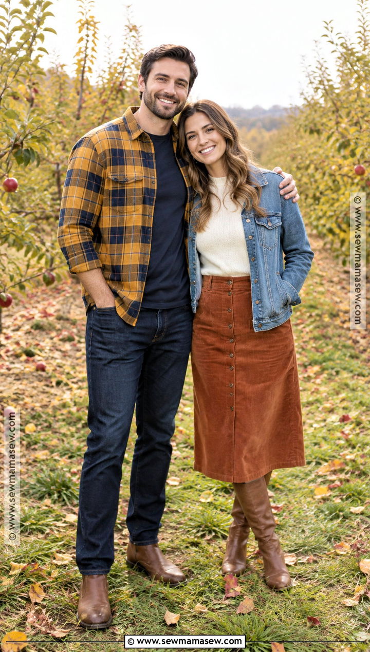 Mustard Flannel And Corduroy Couples Outfit - 15 couples fall photoshoot outfits flannel