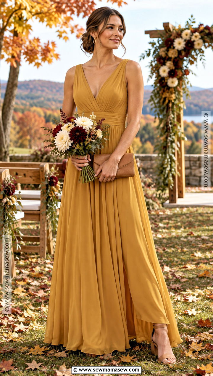Mustard Gold Bridesmaid Dress - 20 fall color bridesmaid dresses