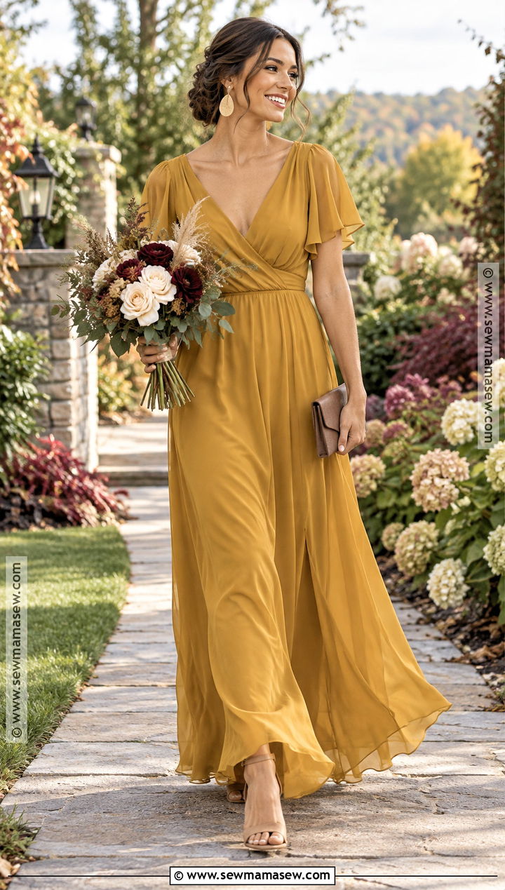 Mustard Gold Chiffon Bridesmaid Dress - 15 fall tones bridesmaid dresses