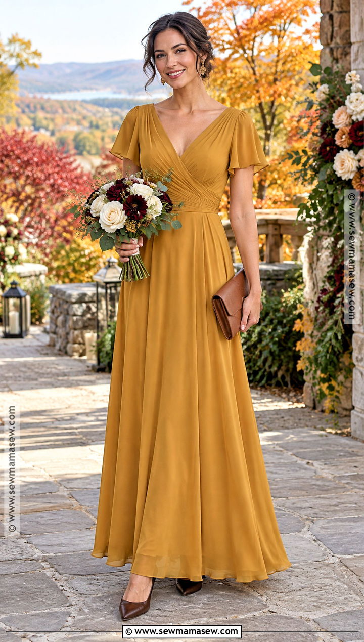 Mustard Gold October Bridesmaid Dress - 15 fall wedding ideas october bridesmaid dresses