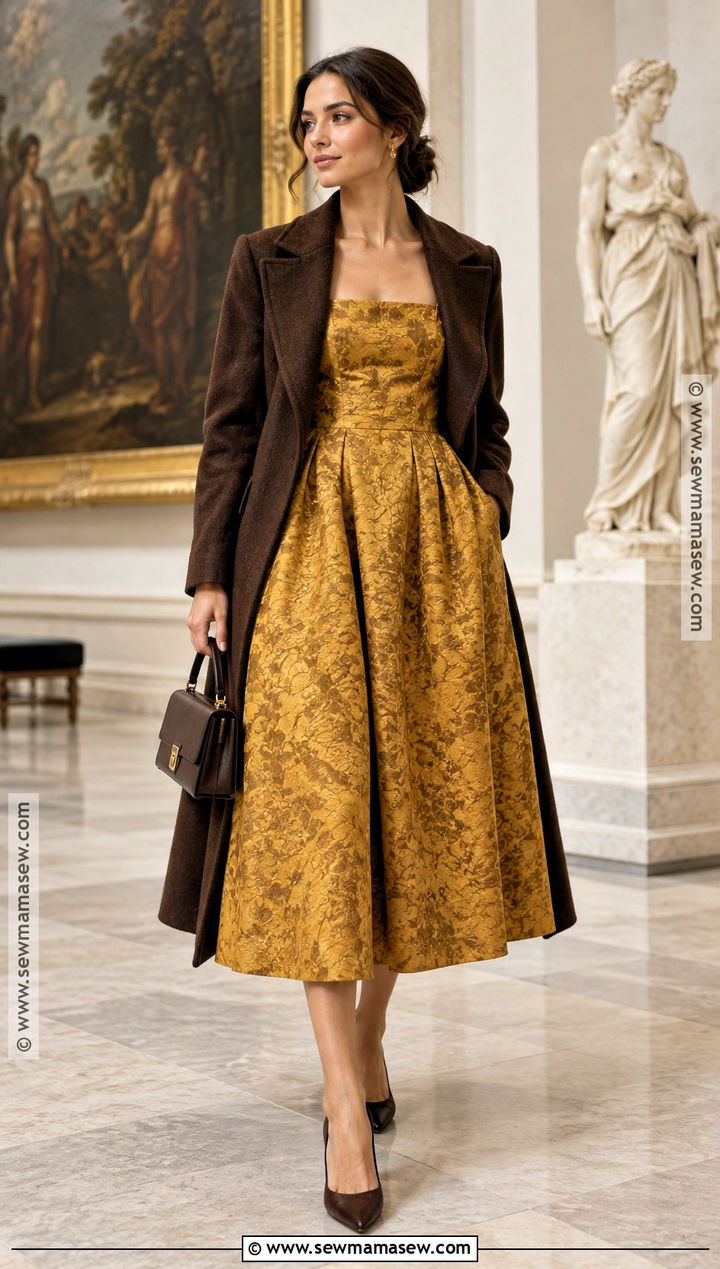 Mustard Jacquard Midi October Wedding Dress - 25 october wedding dresses