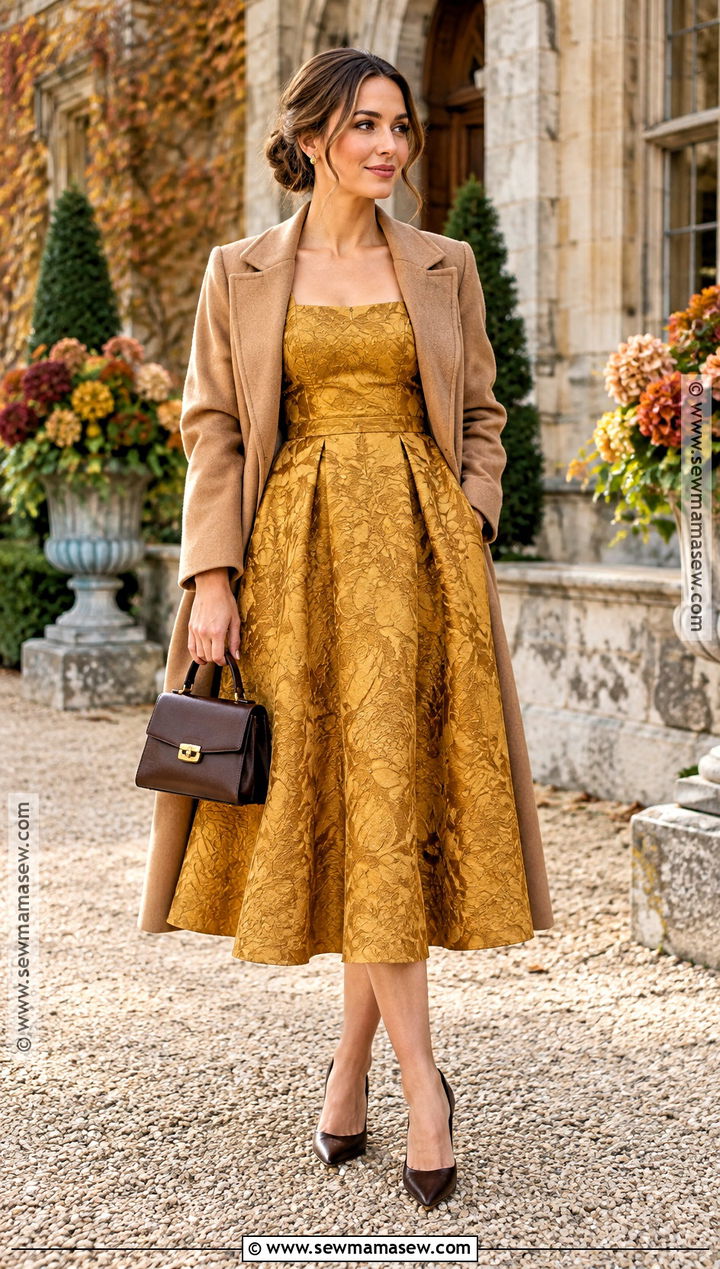Mustard Jacquard Midi Wedding Guest Dress - 15 Guest Of Wedding Dress Fall Ideas
