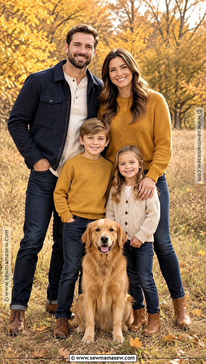 Mustard Knits And Dark Wash Jeans Family Outfit - 15 fall family photo outfits outdoor jeans