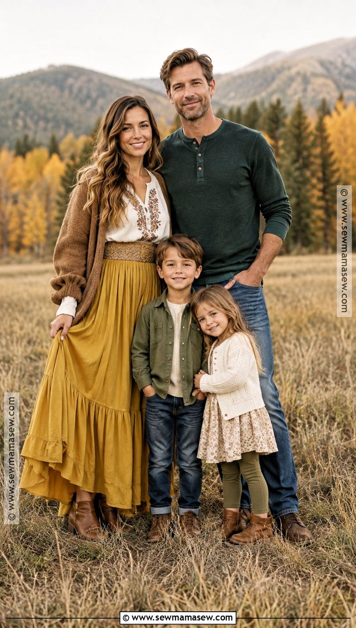 Mustard Maxi Skirt Family Outfit - 15 boho fall family photos outfits