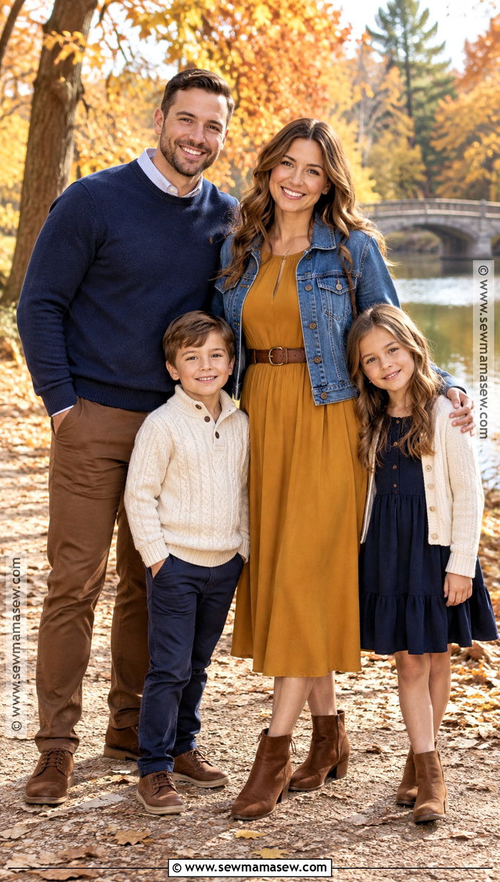 Mustard Midi Dress With Brown Accessories - 15 fall family picture dress ideas