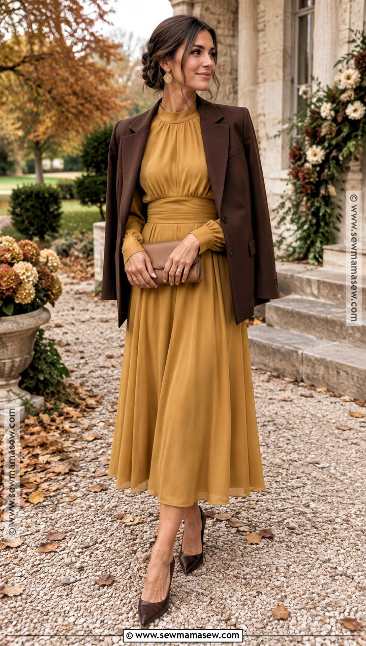 Mustard Midi October Wedding Guest Dress - 20 october wedding dresses guest