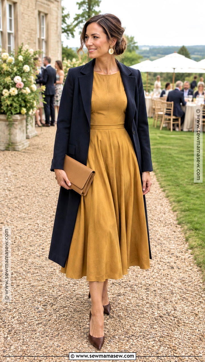 Mustard Midi Wedding Guest Dress - 25 wedding guest dress autumn ideas
