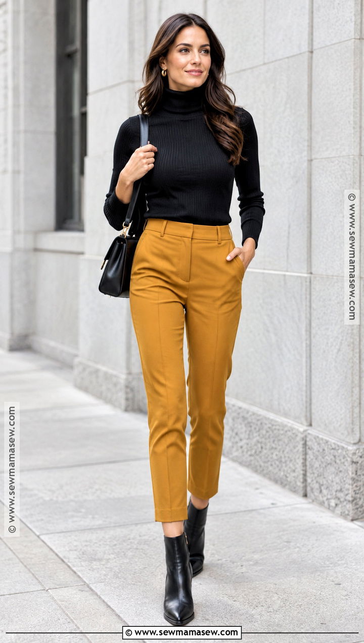 Mustard Pants With Black Turtleneck - 15 mustard pants outfit fall