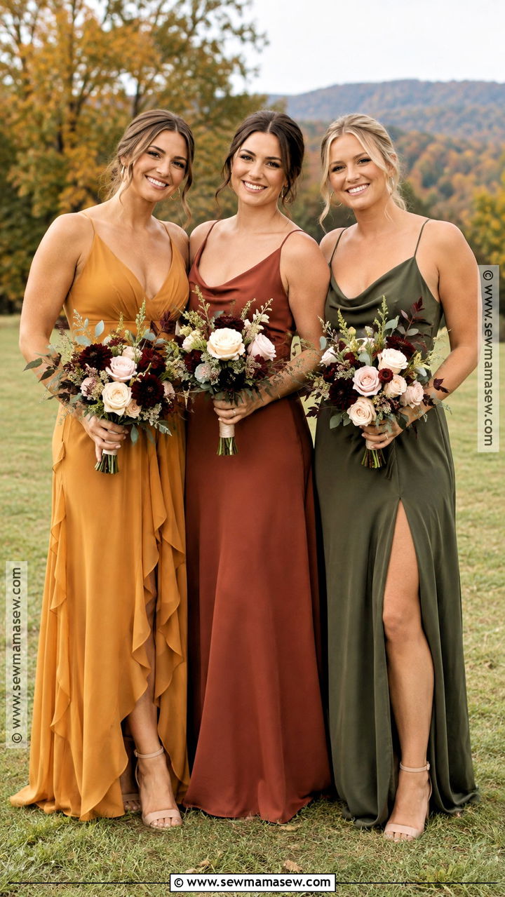 Mustard Rust And Olive Bridesmaid Dresses - 20 autumn bridesmaid dresses color palettes