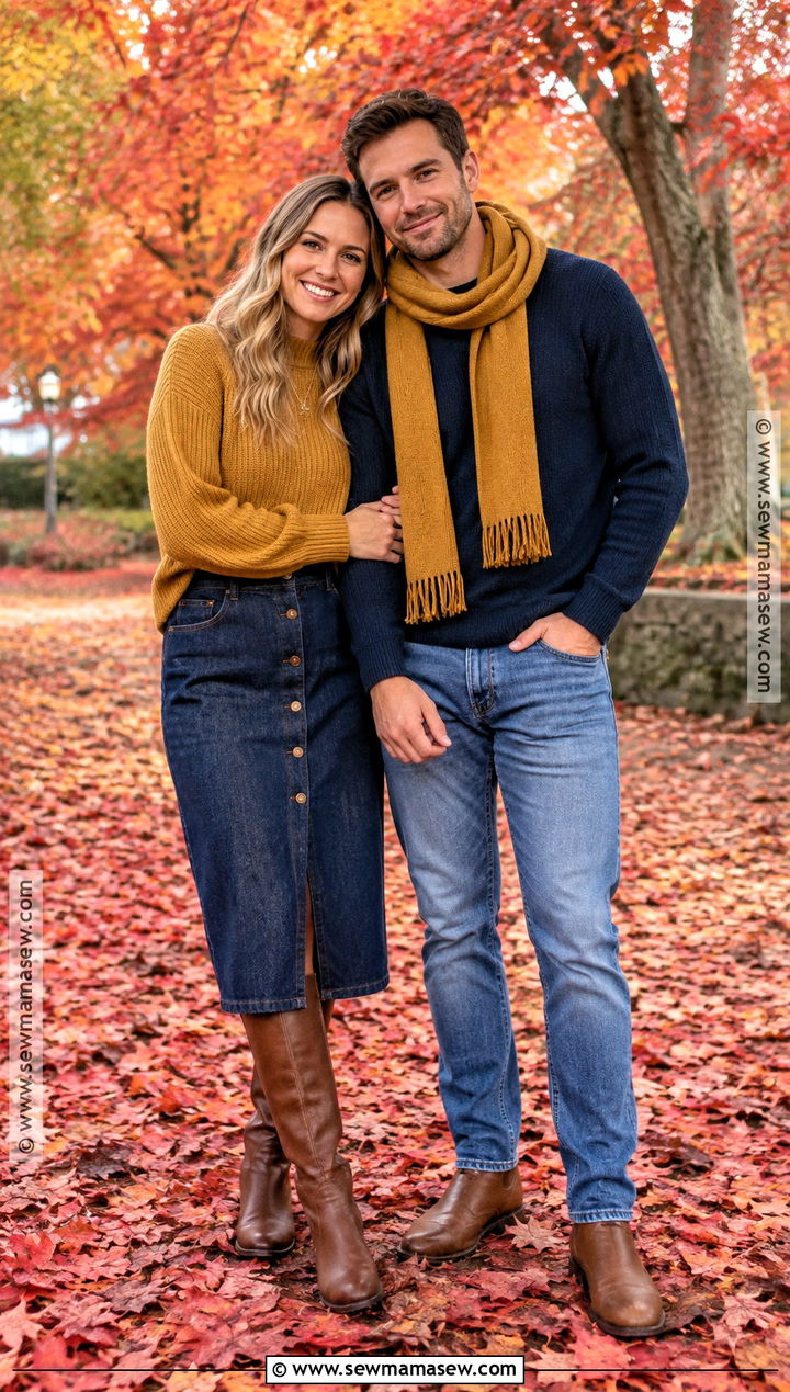 Mustard Sweater And Denim Couples Fall Photoshoot Outfit - 25 couples fall photoshoot outfits