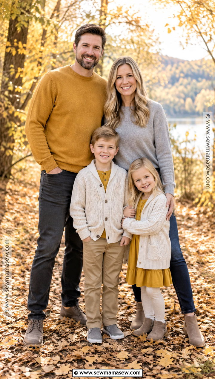 Mustard Sweater And Gray Family Outfit - 15 fall family photos sweaters