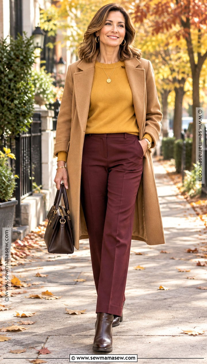 Mustard Sweater With Burgundy Pants - 15 Autumn Mustard Sweater Ideas
