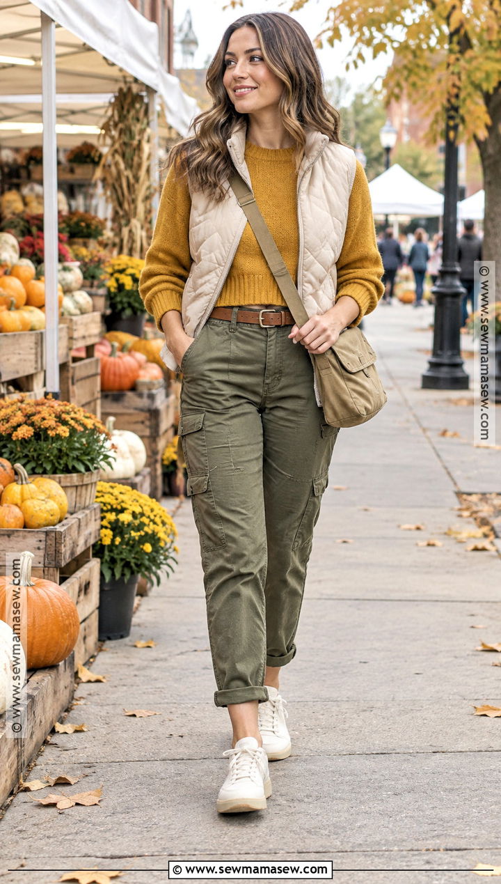 Mustard Sweater With Olive Cargo Pants - 15 Autumn Mustard Sweater Ideas
