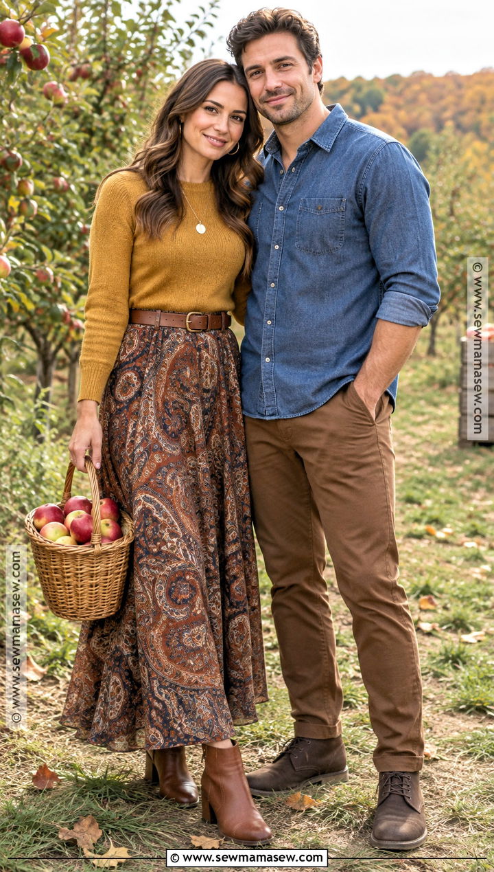 Mustard Sweater With Printed Maxi Skirt - 15 boho engagement photos outfits fall