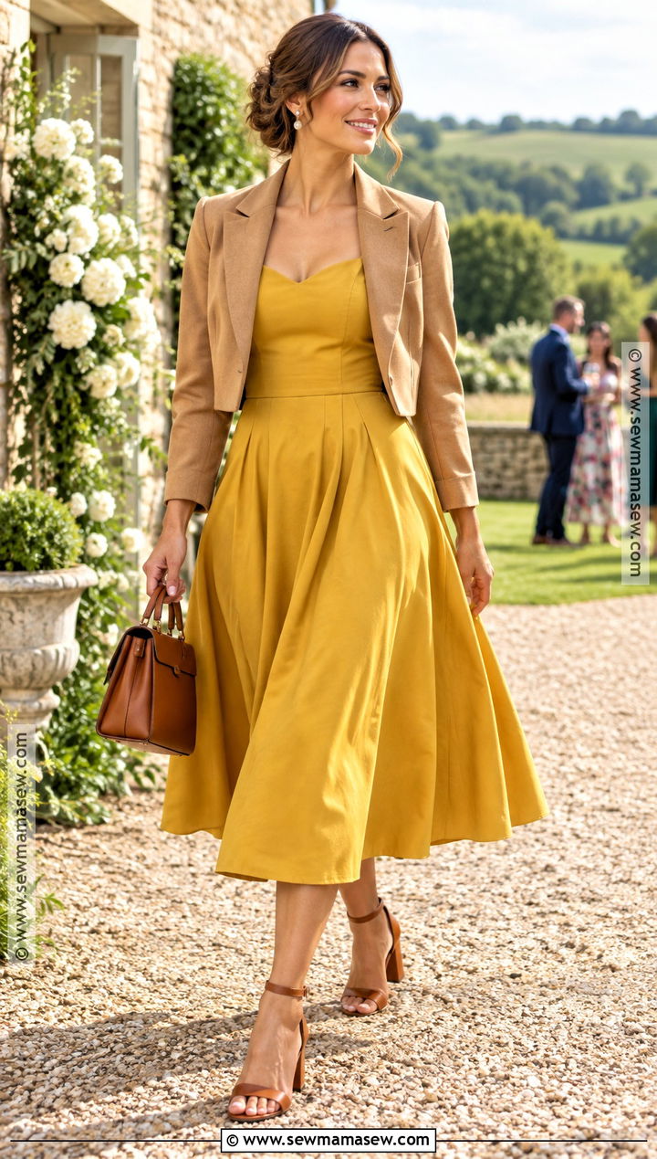 Mustard Tea Length Dress For A September Wedding - 15 September Wedding Attire For Guest Ideas